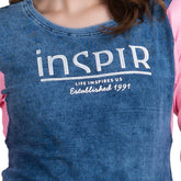 Astron – Round Neck Denim Color T-Shirt for Women